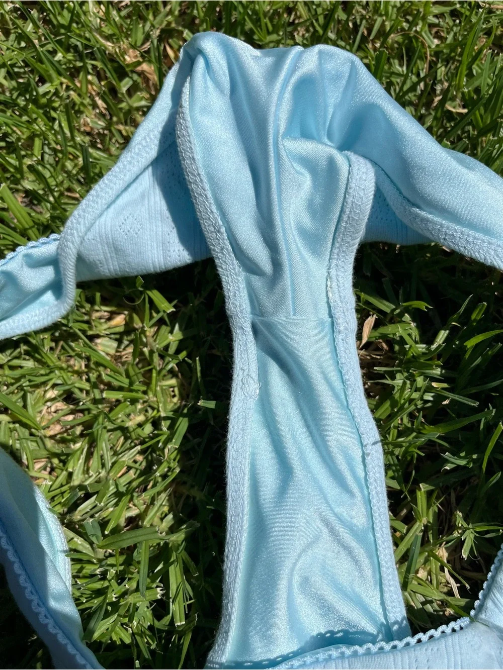 Frankie’s Bikinis Katarina Pointelle Bikini Bottom L Blue Scalloped Trim Cheeky